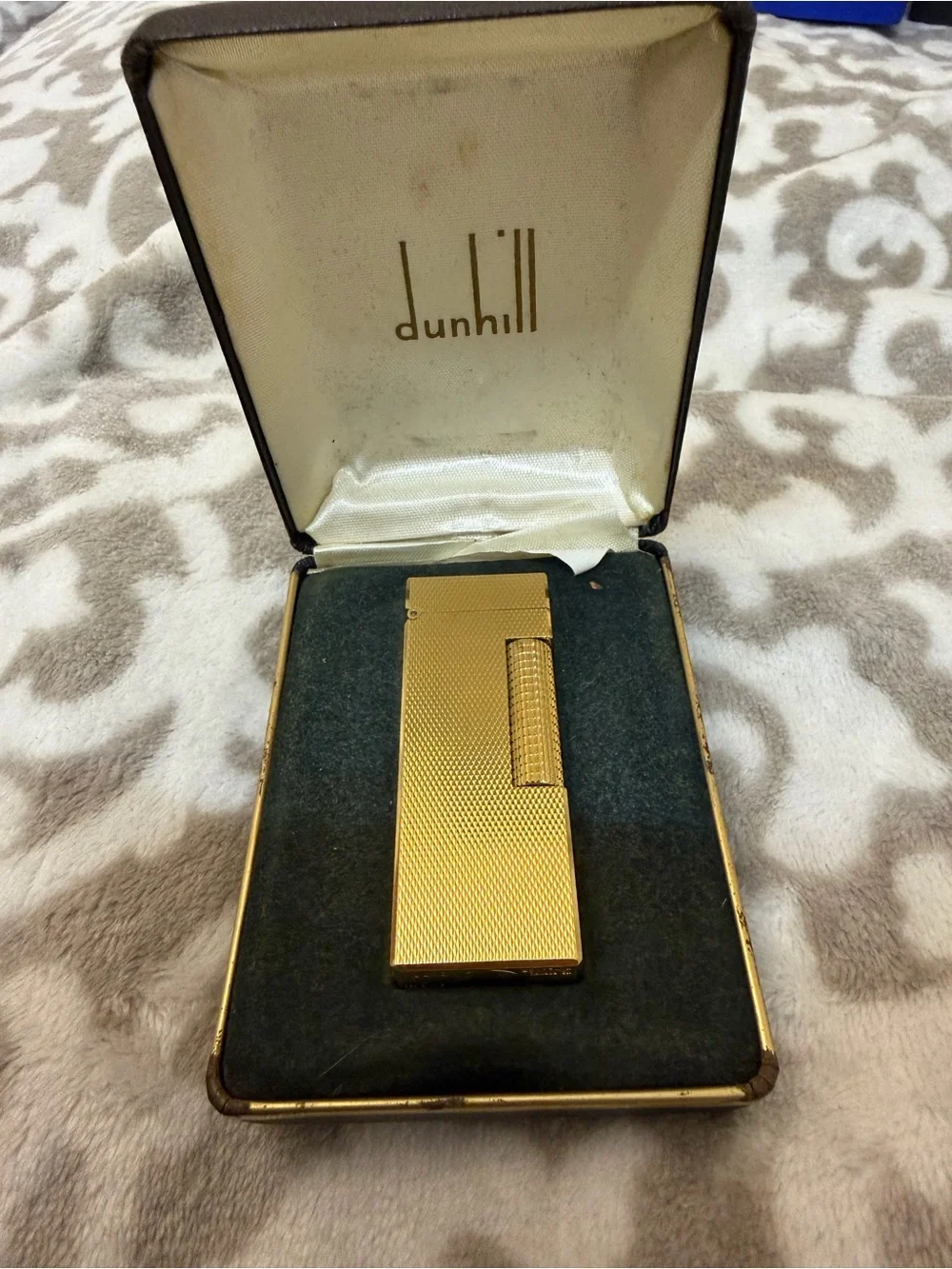 Vintage Dunhill Rollagas Gold Plated Lighter - Barley Pattern - Swiss Made